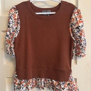 Anthropologie Brown Floral Blouse